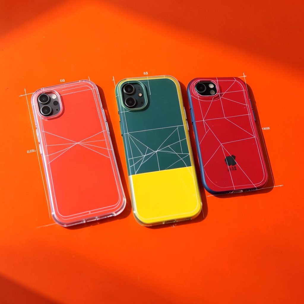 Colorful phone cases arranged on a flat surface with soft natural daylight